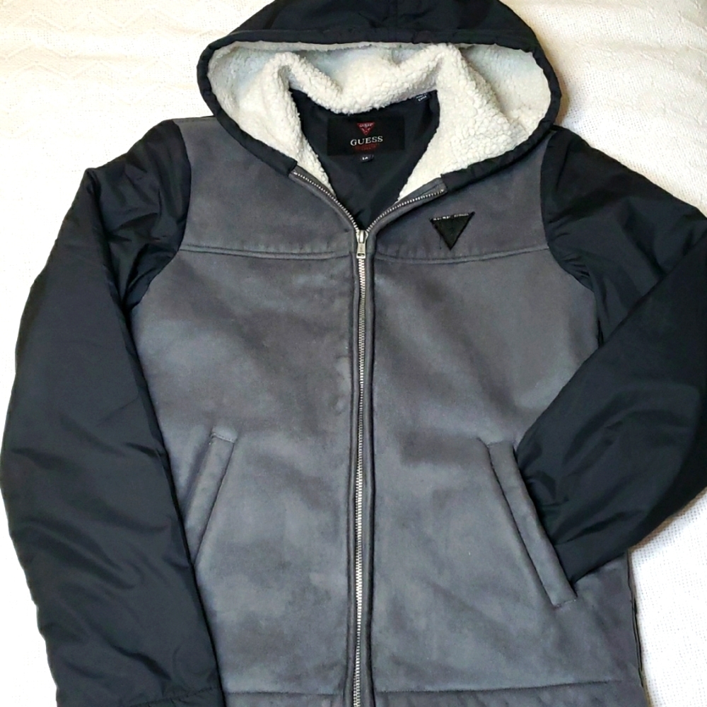 COPY - NEW Guess Boys 14 Black Grey Fall Bomber Style Sherpa Insulated Jacket